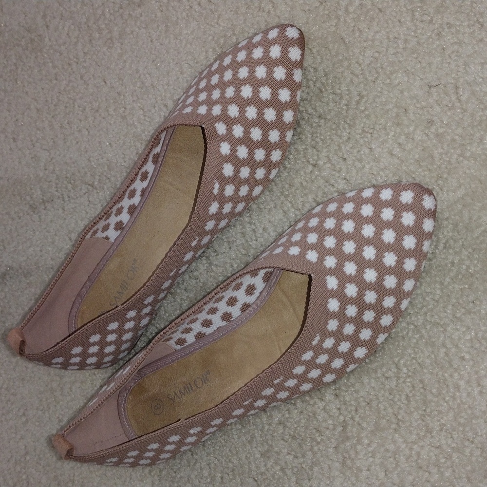 Samilor mauve pink and white polka dot mesh flats. NWOT. Size 8